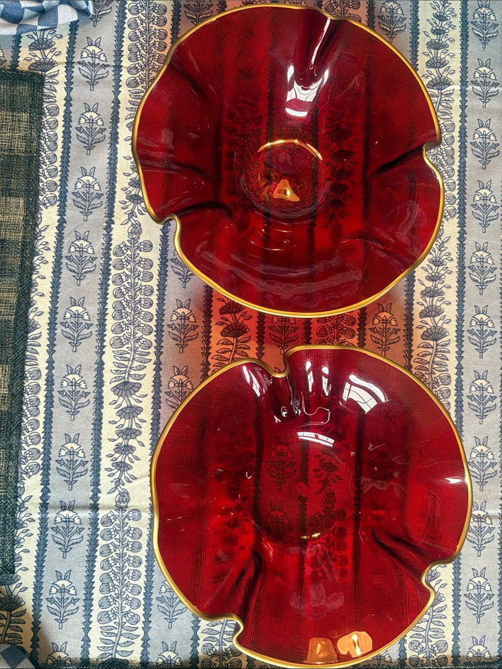 Vietri Red Gold-Rim Ceramic Bowls - Set of 2